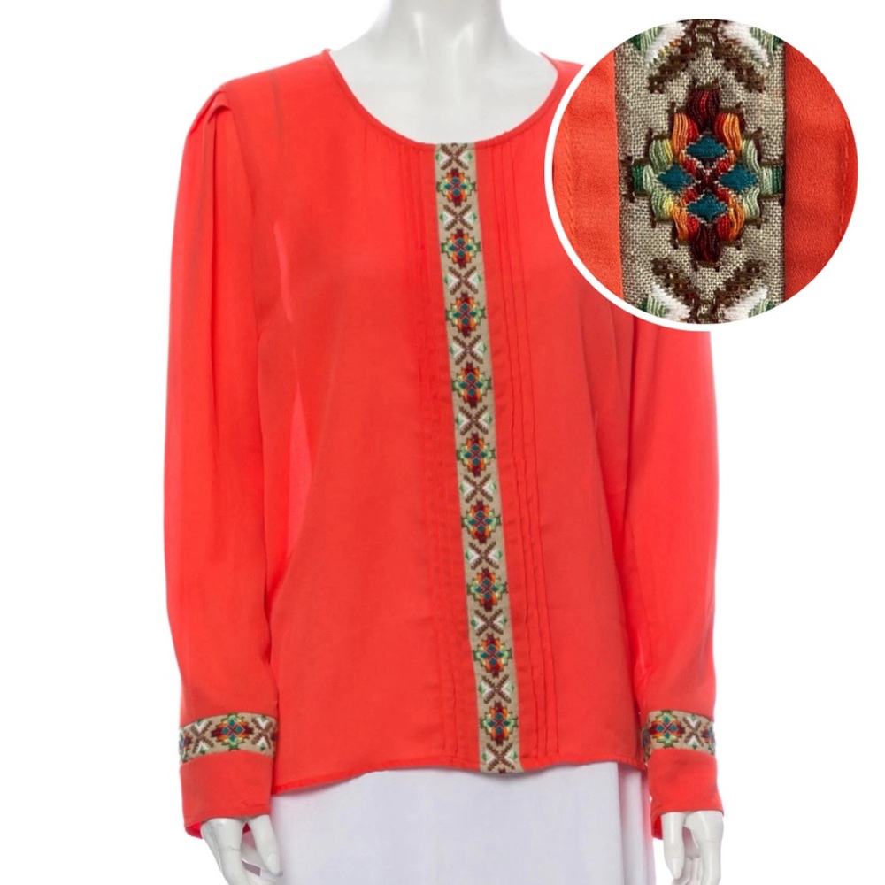 Needle & Thread Medium Orange Aztec Boho Blouse Medium